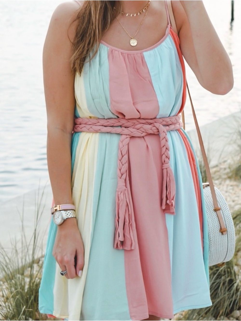 Storia Pastel Colorblock Mini Dress - Pink, Mint, Cream, Coral